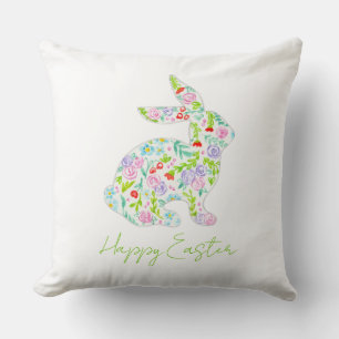Floral Bunny HAPPY EASTER Spring Colourful Fun Cushion