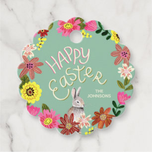 Floral Bunny Happy Easter Spring Gift Favour Tag