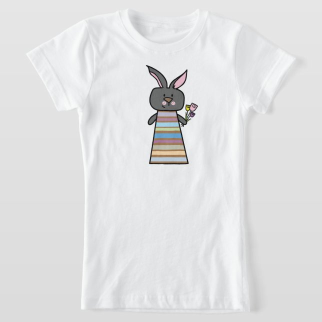 Floral Bunny Illustration T-Shirt for Girls (Laydown)