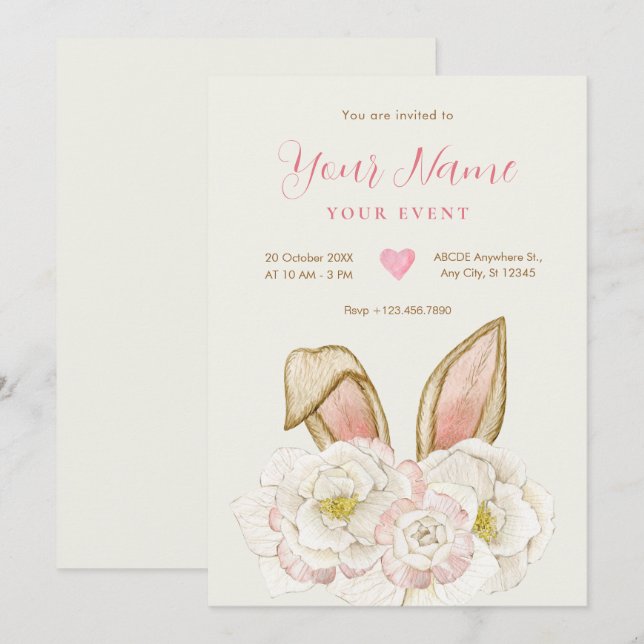 Floral bunny  invitation (Front/Back)
