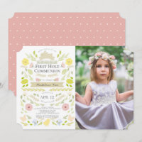 Floral Bunny Pink Girl Photo First Holy Communion