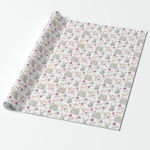 Floral Bunny Rabbit Baby Gift Wrapping Paper