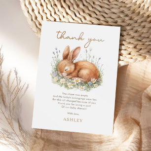 Floral Bunny Rabbit Baby Shower Thank You Card