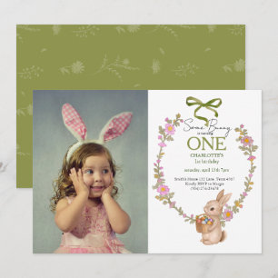 Floral Bunny Rabbit Easter Birthday Photo Invitation