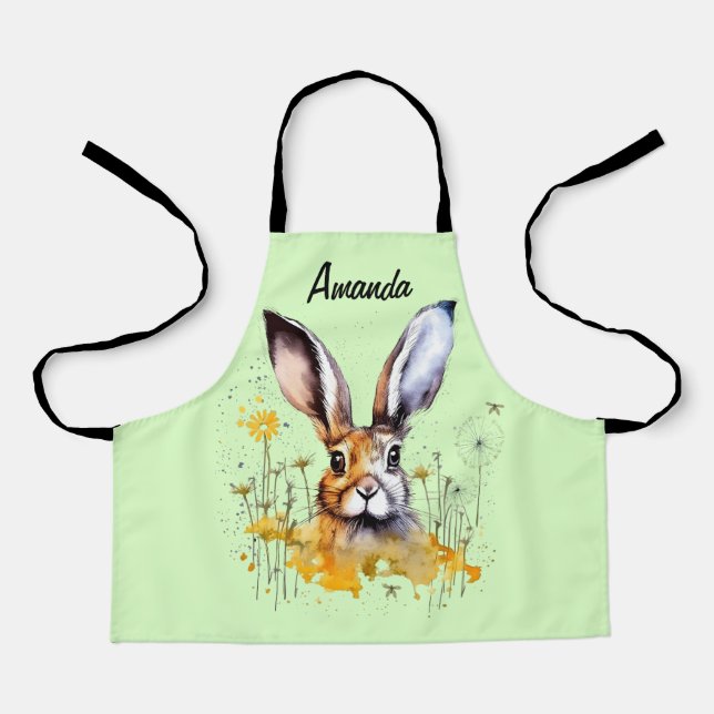 Floral Bunny with Yellow Dandelions Apron (Front)