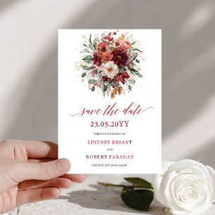 Floral Burgundy Autumn Gold Save The Date Card