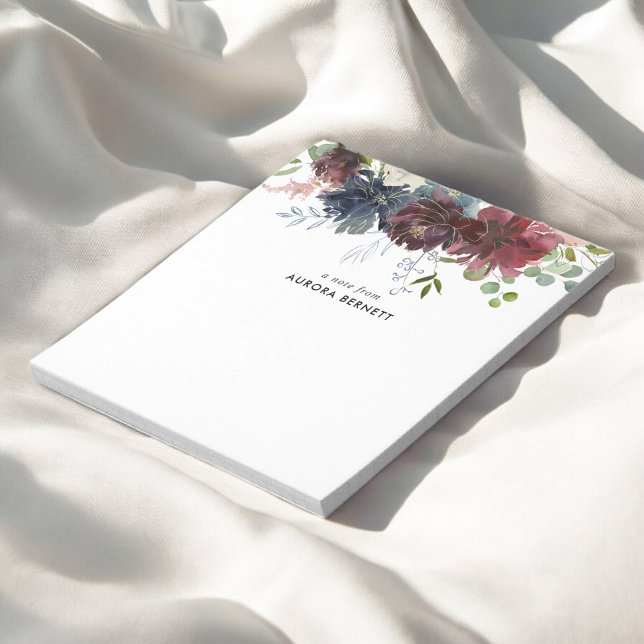 Floral Burgundy Blue Bloom Elegant Notepad (Creator Uploaded)