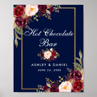 Floral Burgundy Blue Wedding Hot Chocolate Bar