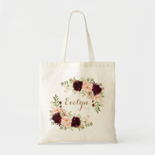 Floral Burgundy Blush Greenery Gold Personalised Tote Bag