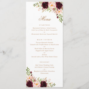 Floral Burgundy Blush Greenery Modern Minimal Menu