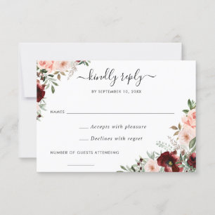 Floral Burgundy Blush Greenery RSVP Respond Invitation