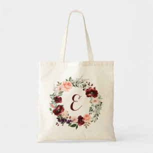 Floral Burgundy Blush Greenery Wreath Tote Bag