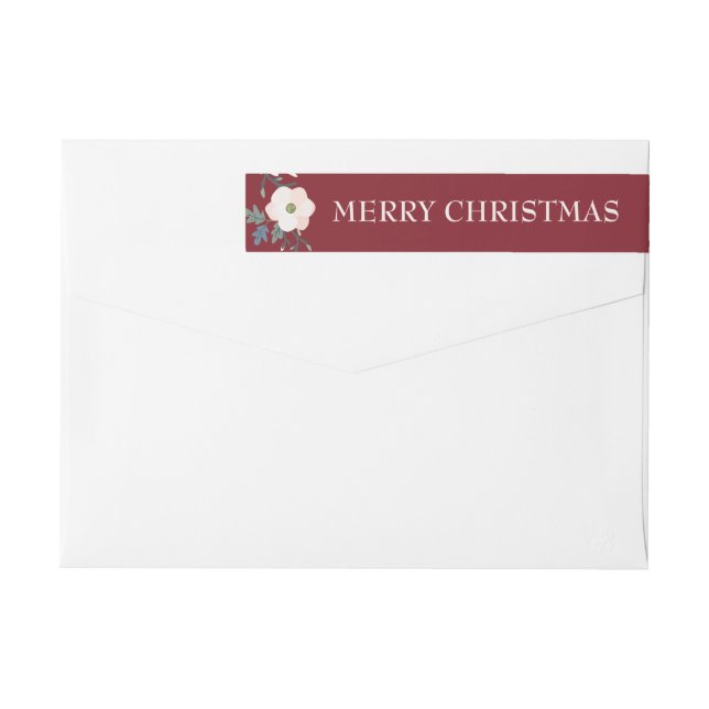 Floral Burgundy Blush Merry Christmas Holiday Wrap Around Label (Back)