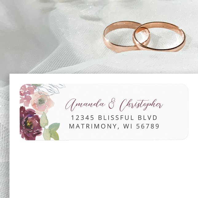 Floral Burgundy Blush Wedding Return Address (Creator Uploaded)