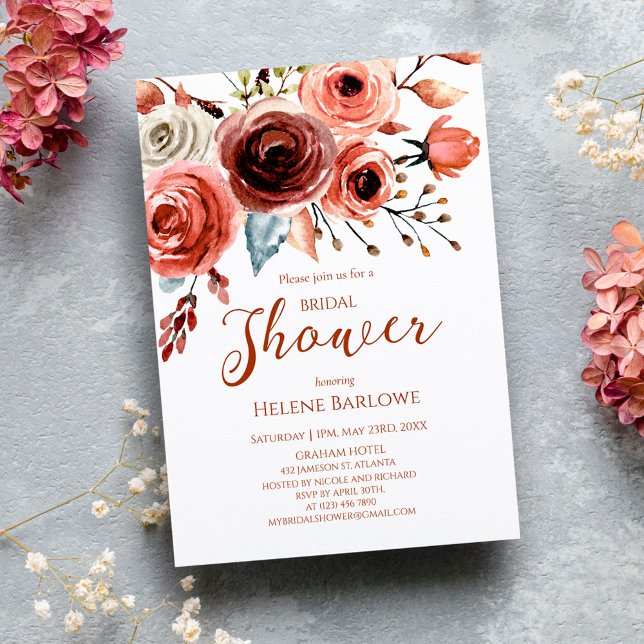 Floral Burgundy Botanical Rustic Bridal Shower Invitation (Creator Uploaded)