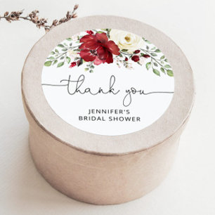 Floral burgundy bridal shower classic round sticker