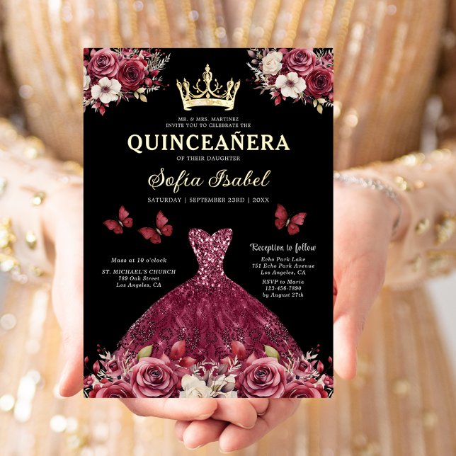 Floral Burgundy Butterfly Princess Quinceanera (Creator Uploaded)
