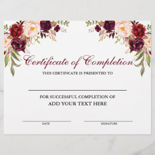 Floral Burgundy Certificate of Completion