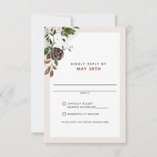 Floral Burgundy Cream Dusty Pink Rose RSVP Wedding Card