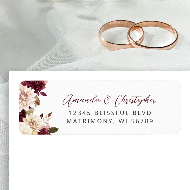 Floral Burgundy Cream Wedding Return Address (Creator Uploaded)