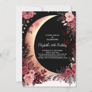 Floral Burgundy Custom 40th Birthday Invitation