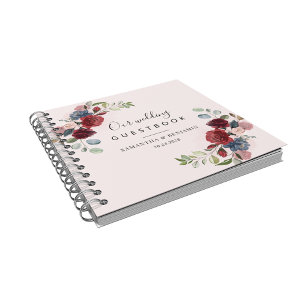 Floral Burgundy Dusty Blue Wedding Guest Book