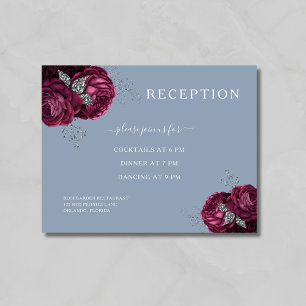 Floral Burgundy Dusty Blue Wedding Reception Enclosure Card