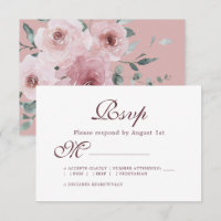 Floral Burgundy Dusty Pink Rose Wedding RSVP 
