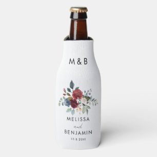 Floral Burgundy Elegant Script Wedding Favour Bottle Cooler