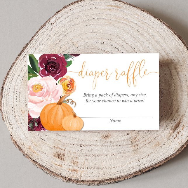 Floral burgundy fall pumpkins diaper raffle cards (Creator Uploaded)
