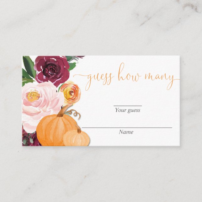 Floral burgundy fall pumpkins guess how many enclosure card (Front)