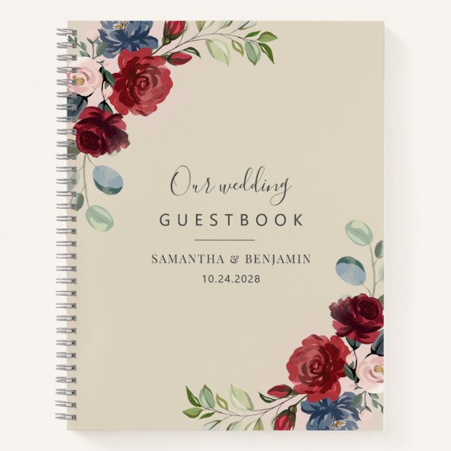 Floral Burgundy Fall Wedding Guest Book (Front)