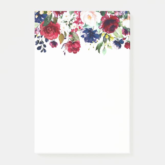 floral, burgundy flowers post-it notes (Front)