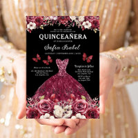 Floral Burgundy Gold Bilingual Spanish Quinceanera