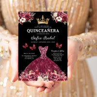 Floral Burgundy Gold Bilingual Spanish Quinceanera