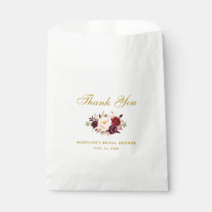 Floral Burgundy Gold Bridal Shower Thanks Favour Bags