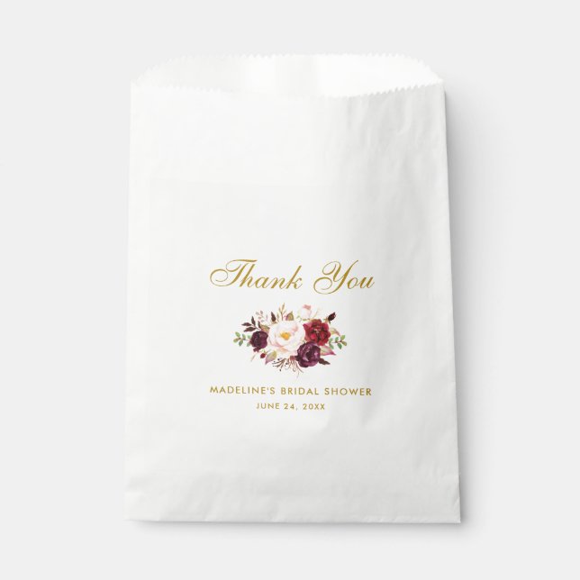 Floral Burgundy Gold Bridal Shower Thanks Favour Bags (Front)