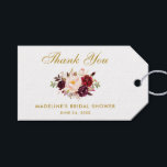 Floral Burgundy Gold Bridal Shower Thanks Gift Tags<br><div class="desc">Watercolor Floral Burgundy Marsala Gold Bridal Shower Thank You Gift Tag</div>