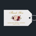 Floral Burgundy Gold Bridal Shower Thanks Gift Tags<br><div class="desc">Watercolor Floral Burgundy Marsala Gold Bridal Shower Thank You Gift Tag</div>