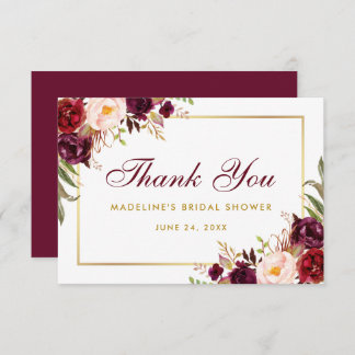 Floral Burgundy Gold Bridal Shower Thanks SB Invitation