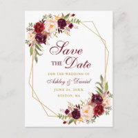 Floral Burgundy Gold Frame Save the Date