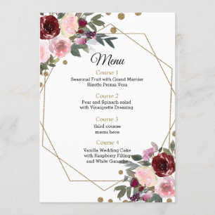 Floral Burgundy Gold Glitter Geometric Wedding Menu