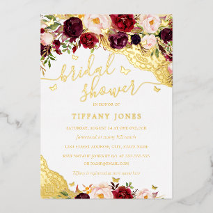 Floral Burgundy Gold Lace Butterfly Bridal Shower 