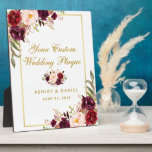 Floral Burgundy Gold Wedding Custom Table Plaque<br><div class="desc">Watercolor Floral Burgundy Marsala Gold Wedding Custom Table Plaque</div>