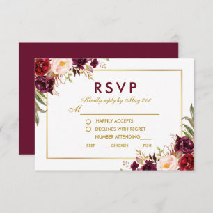 Floral Burgundy Gold Wedding Meal RSVP BG