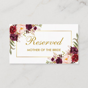 Floral Burgundy Gold Wedding Reserved Name Place Card