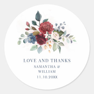 Floral Burgundy Greenery Wedding Classic Round Sticker