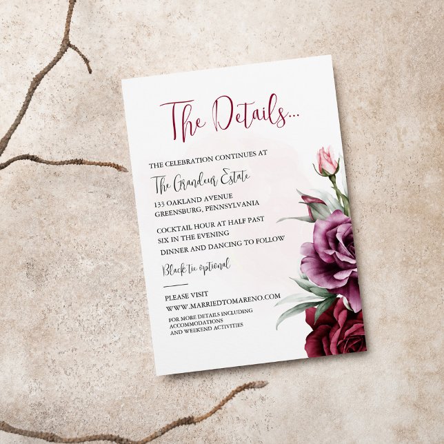 Floral Burgundy Greenery Wedding Details Card (Creator Uploaded)