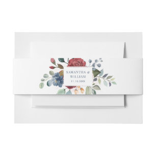 Floral Burgundy Greenery Wedding Invitation Belly Band