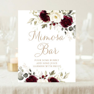 Floral Burgundy Greenery Wedding Mimosa Bar Sign